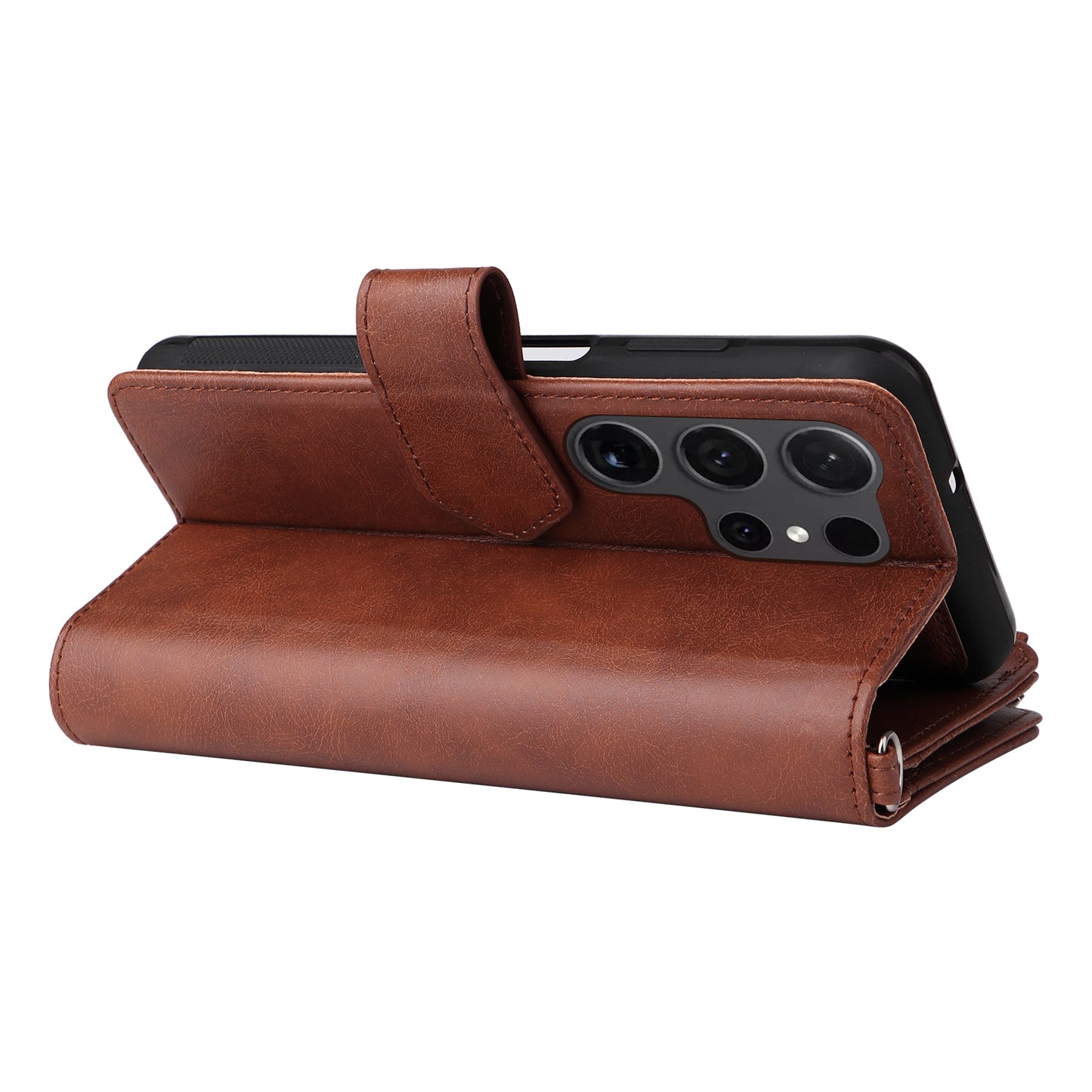 KT Multi-functional Series-4 for Samsung Galaxy S24 Ultra Case Magnetic Leather Zipper Pocket Phone Cover - Brown