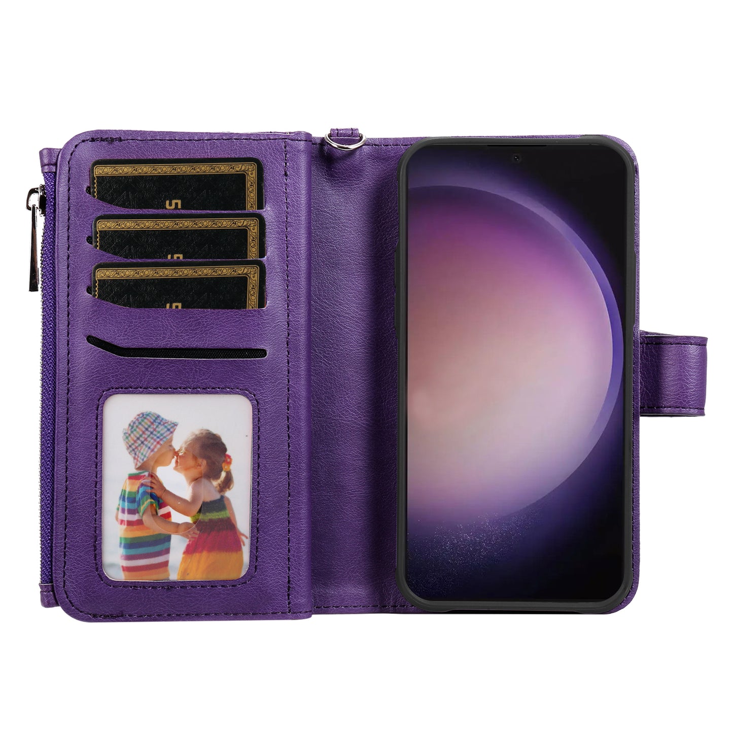 KT Multi-functional Series-4 for Samsung Galaxy S24 Ultra Case Magnetic Leather Zipper Pocket Phone Cover - Purple