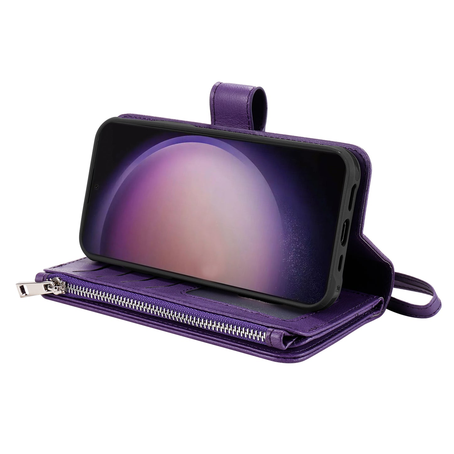 KT Multi-functional Series-4 for Samsung Galaxy S24 Ultra Case Magnetic Leather Zipper Pocket Phone Cover - Purple