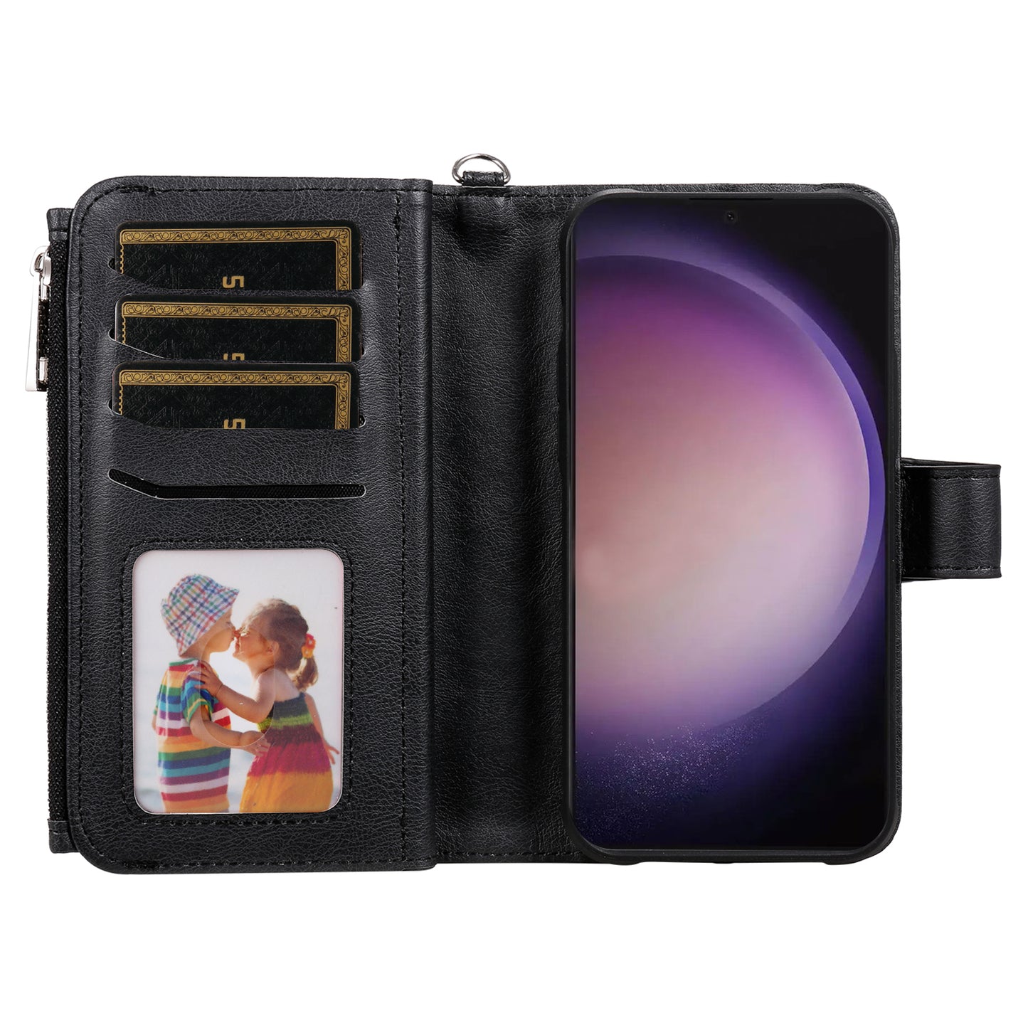 KT Multi-functional Series-4 for Samsung Galaxy S24 Ultra Case Magnetic Leather Zipper Pocket Phone Cover - Black