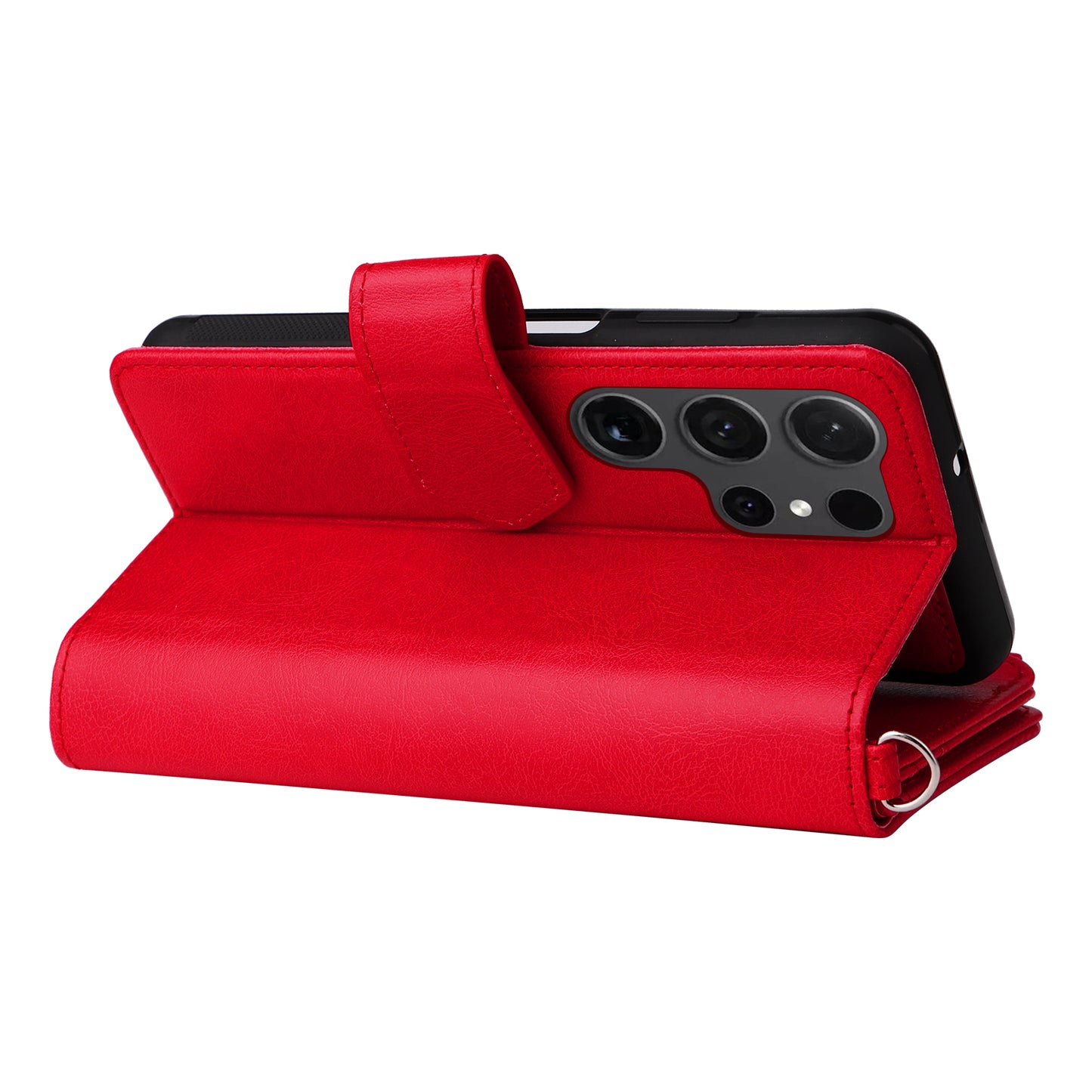 KT Multi-functional Series-4 for Samsung Galaxy S24 Ultra Case Magnetic Leather Zipper Pocket Phone Cover - Red