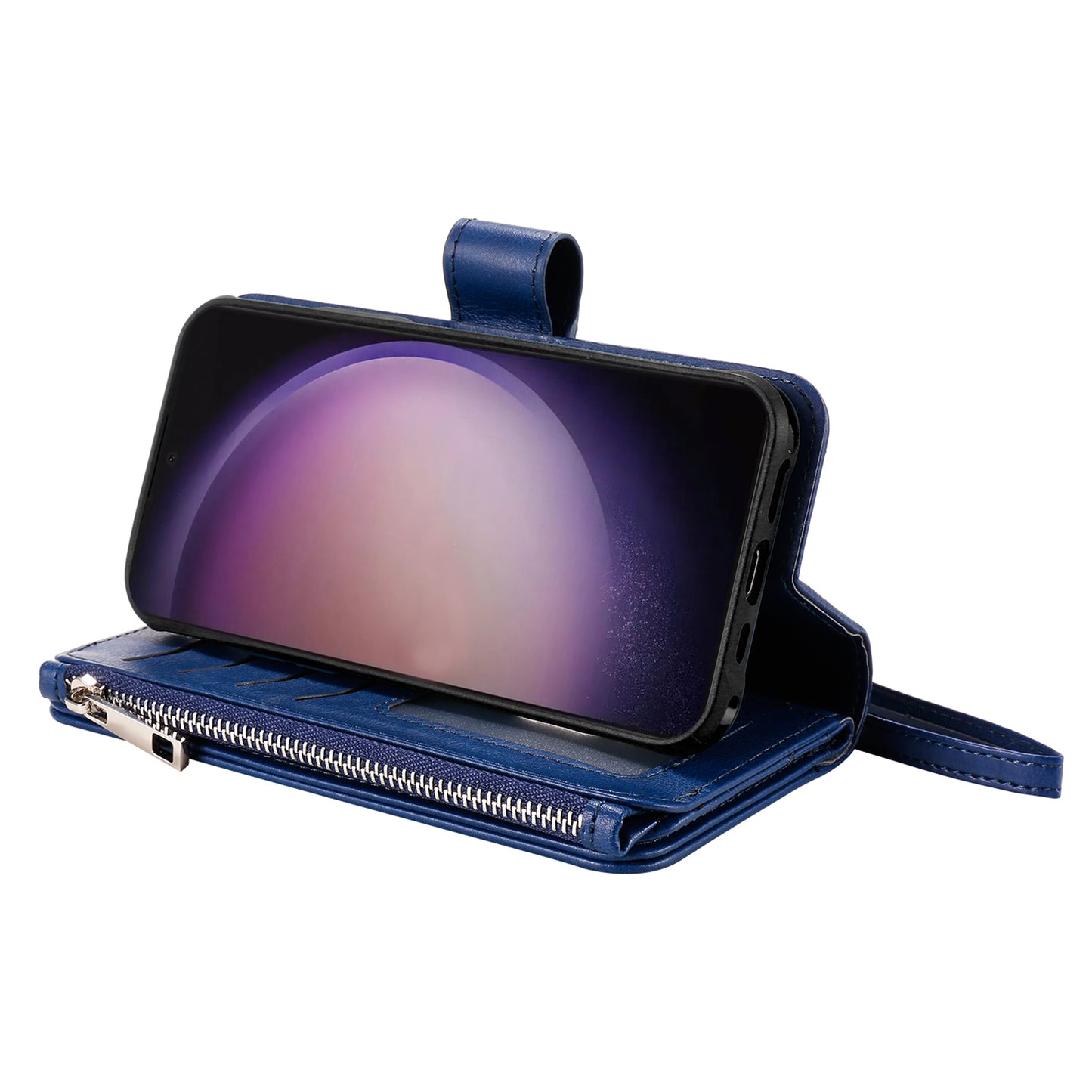 KT Multi-functional Series-4 for Samsung Galaxy S24 Ultra Case Magnetic Leather Zipper Pocket Phone Cover - Blue
