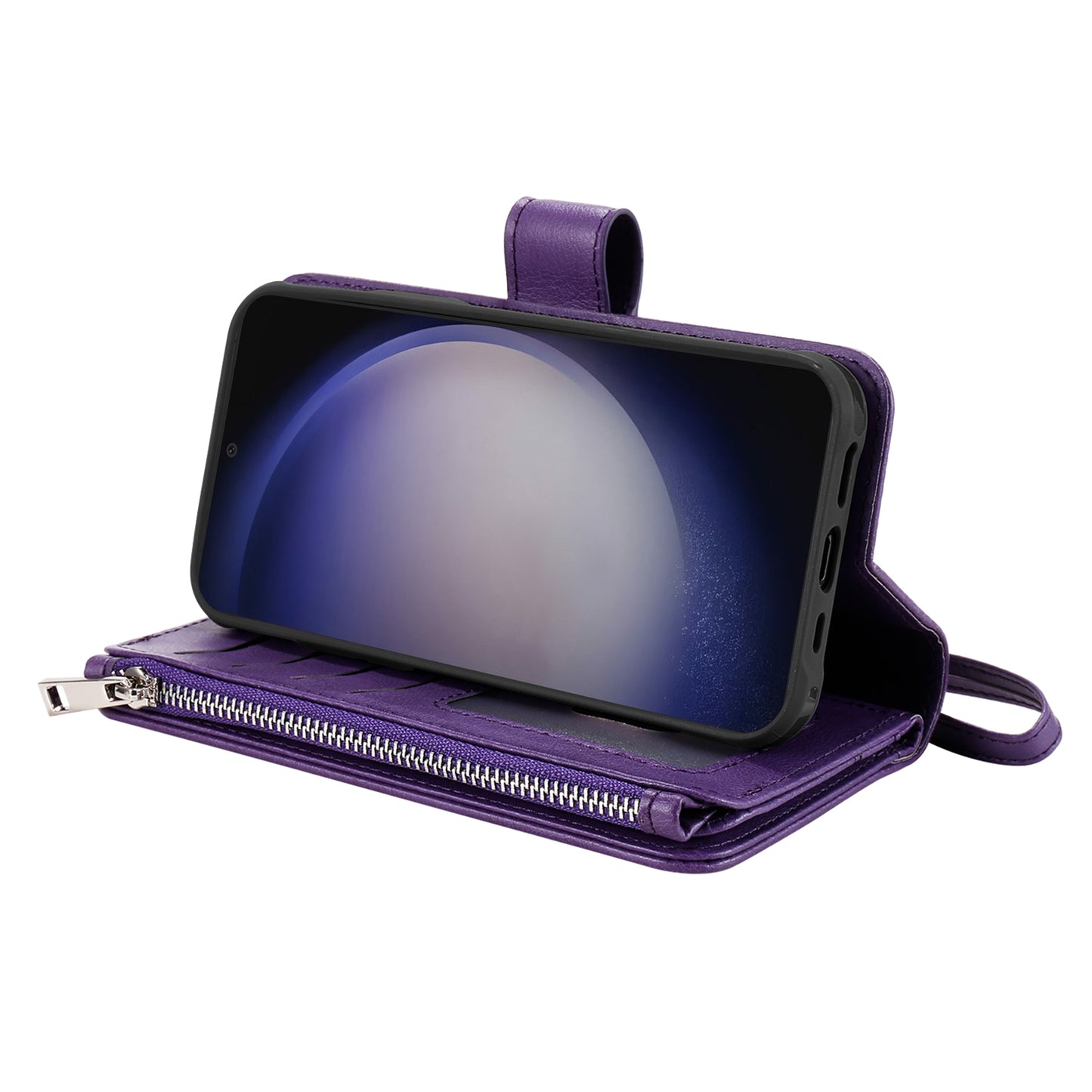 KT Multi-functional Series-4 for Samsung Galaxy S24 Magnetic Case Card Slots Stand Zipper Phone Cover - Purple