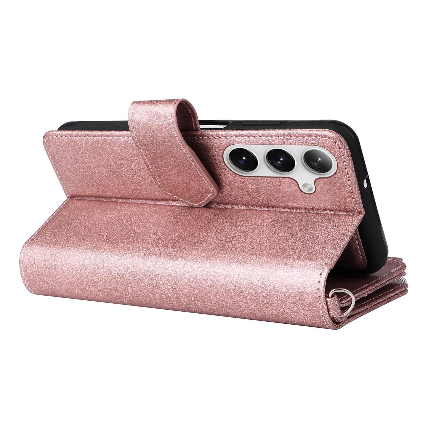 KT Multi-functional Series-4 for Samsung Galaxy S24 Magnetic Case Card Slots Stand Zipper Phone Cover - Rose Gold
