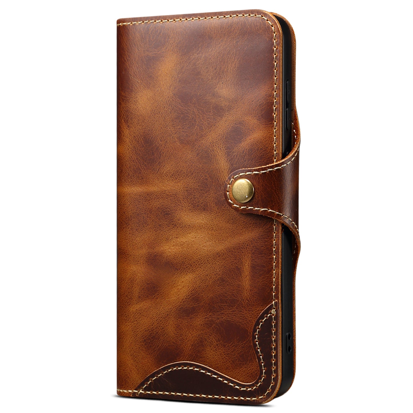 For Samsung Galaxy S24 Case Buckled Genuine Cow Leather+TPU Phone Wallet Cover - Brown