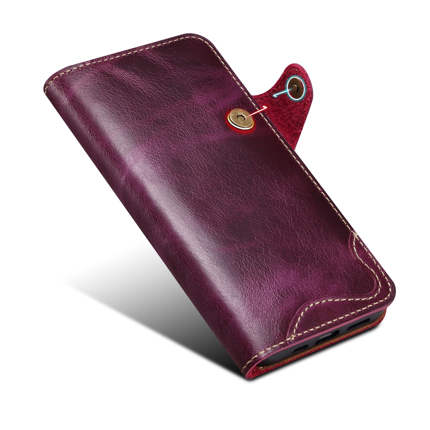 For Samsung Galaxy S24 Case Buckled Genuine Cow Leather+TPU Phone Wallet Cover - Purple