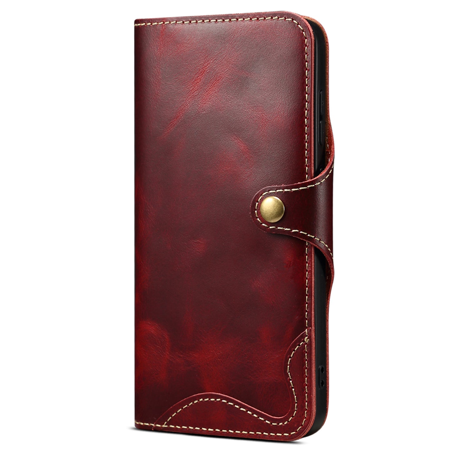 For Samsung Galaxy S24 Case Buckled Genuine Cow Leather+TPU Phone Wallet Cover - Wine Red