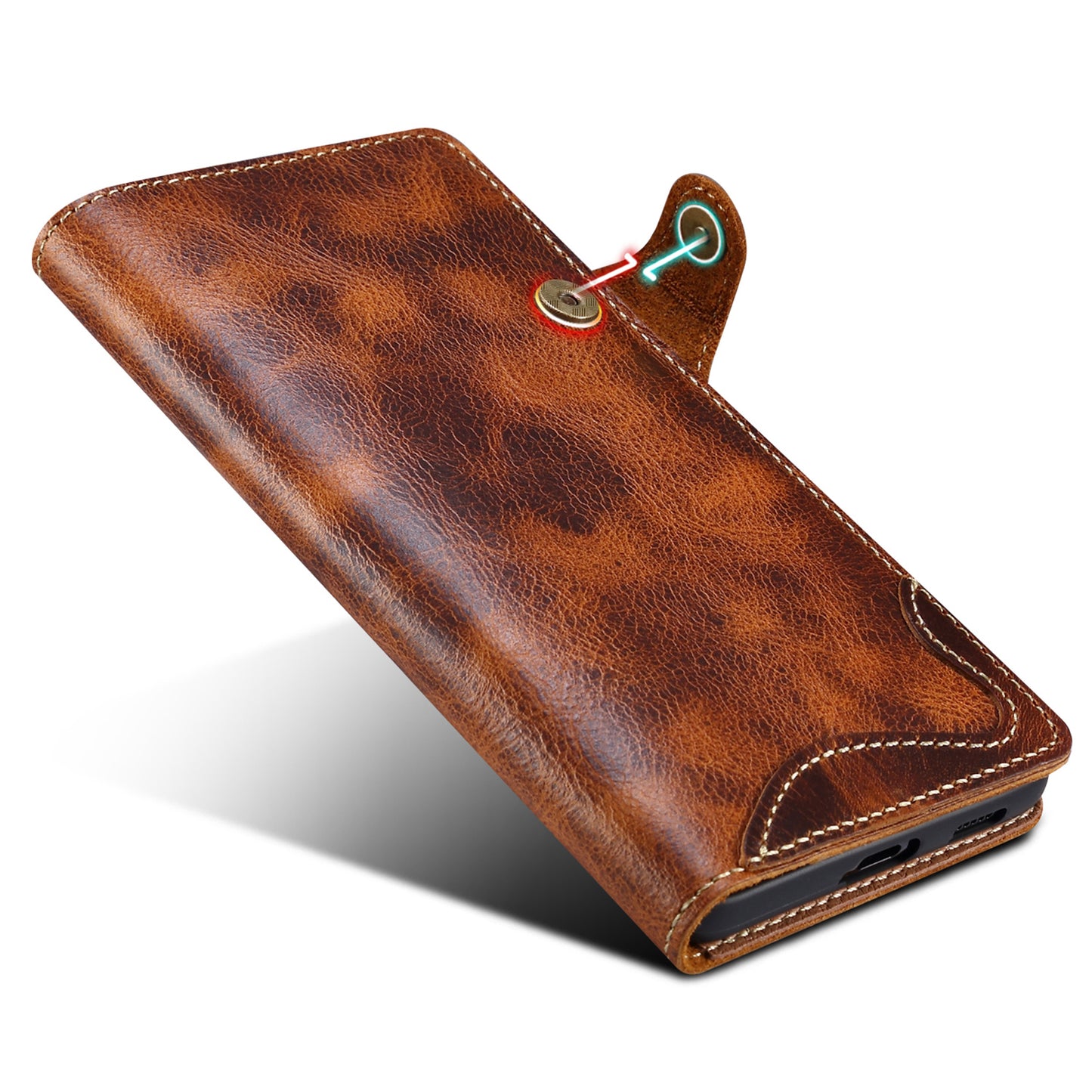 For Samsung Galaxy S24 Ultra Cell Phone Case Buckled Retro Oil Wax Wallet Cover - Brown