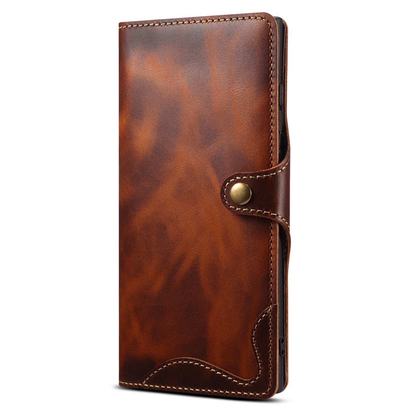 For Samsung Galaxy S24 Ultra Cell Phone Case Buckled Retro Oil Wax Wallet Cover - Brown
