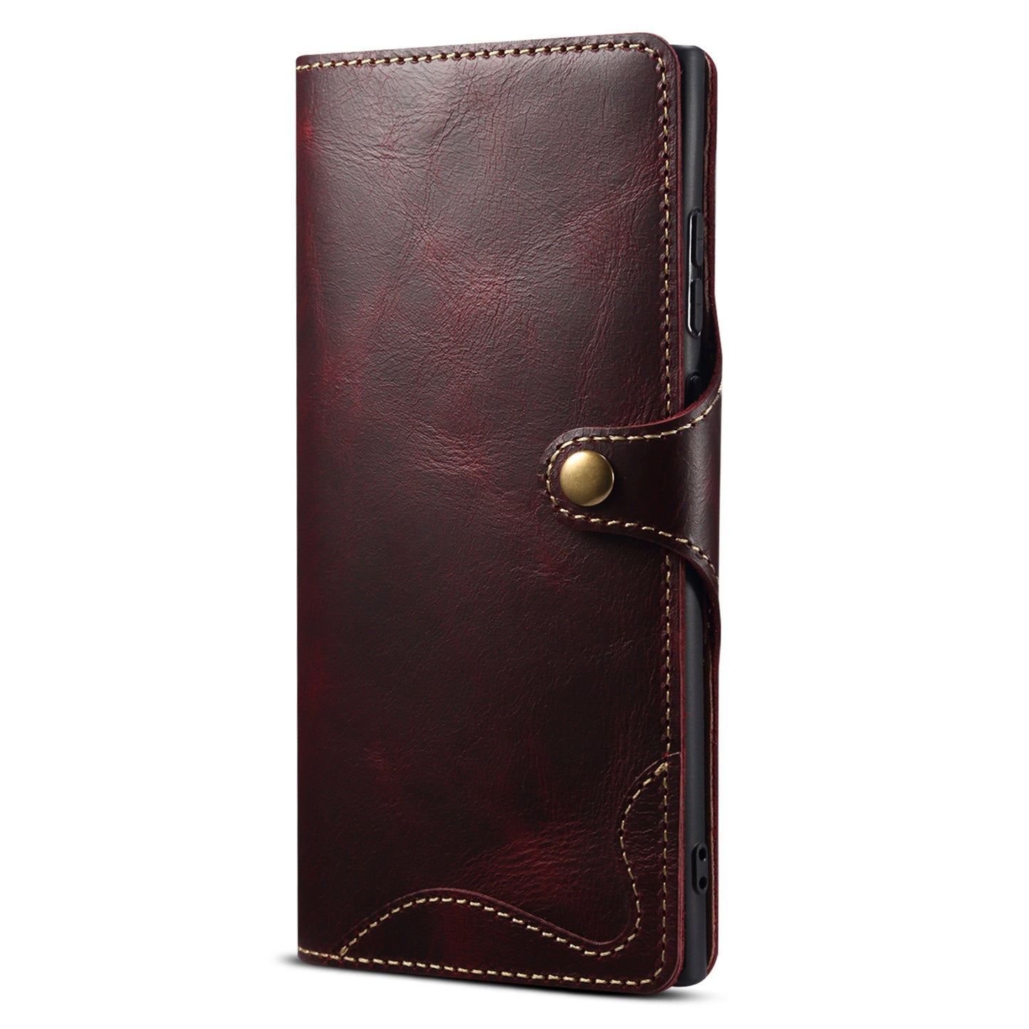 For Samsung Galaxy S24 Ultra Cell Phone Case Buckled Retro Oil Wax Wallet Cover - Wine Red