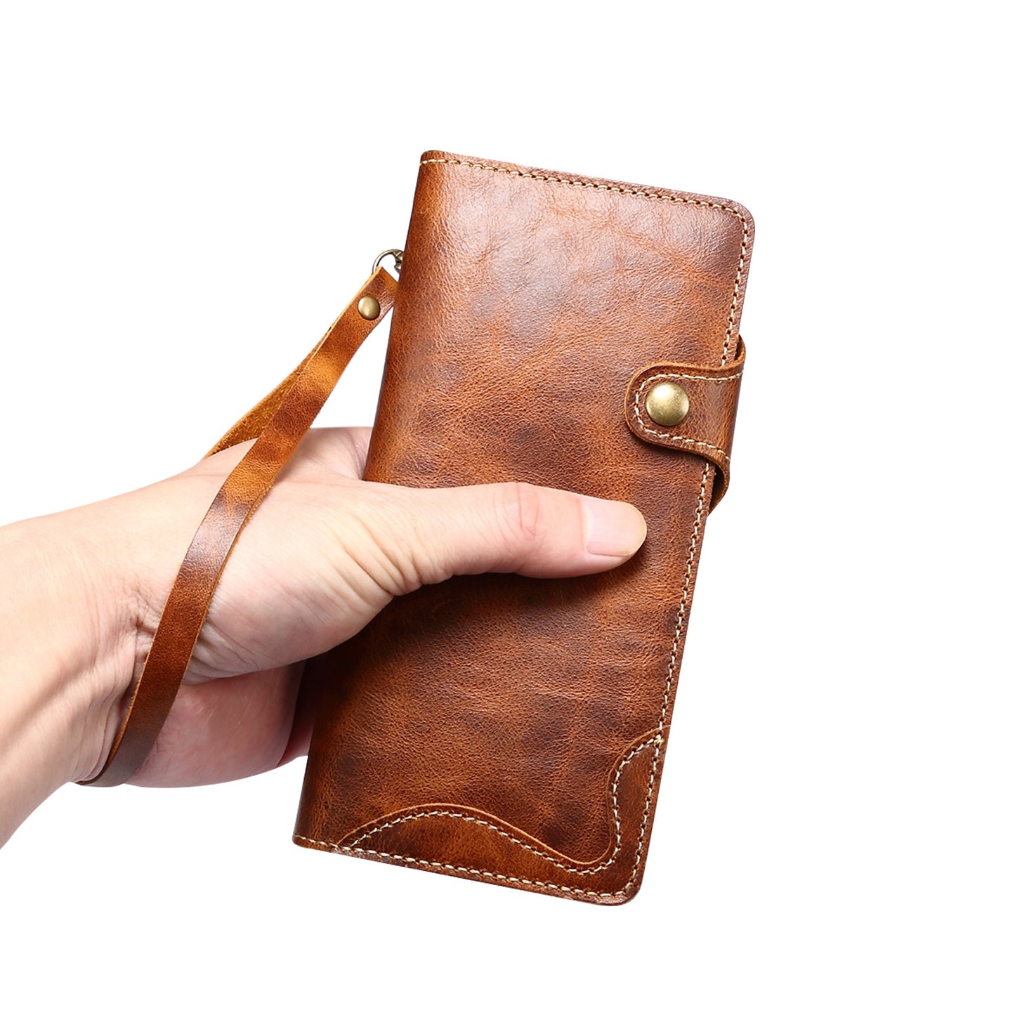 For Samsung Galaxy S24 Ultra Cell Phone Case Buckled Retro Oil Wax Wallet Cover - Wine Red