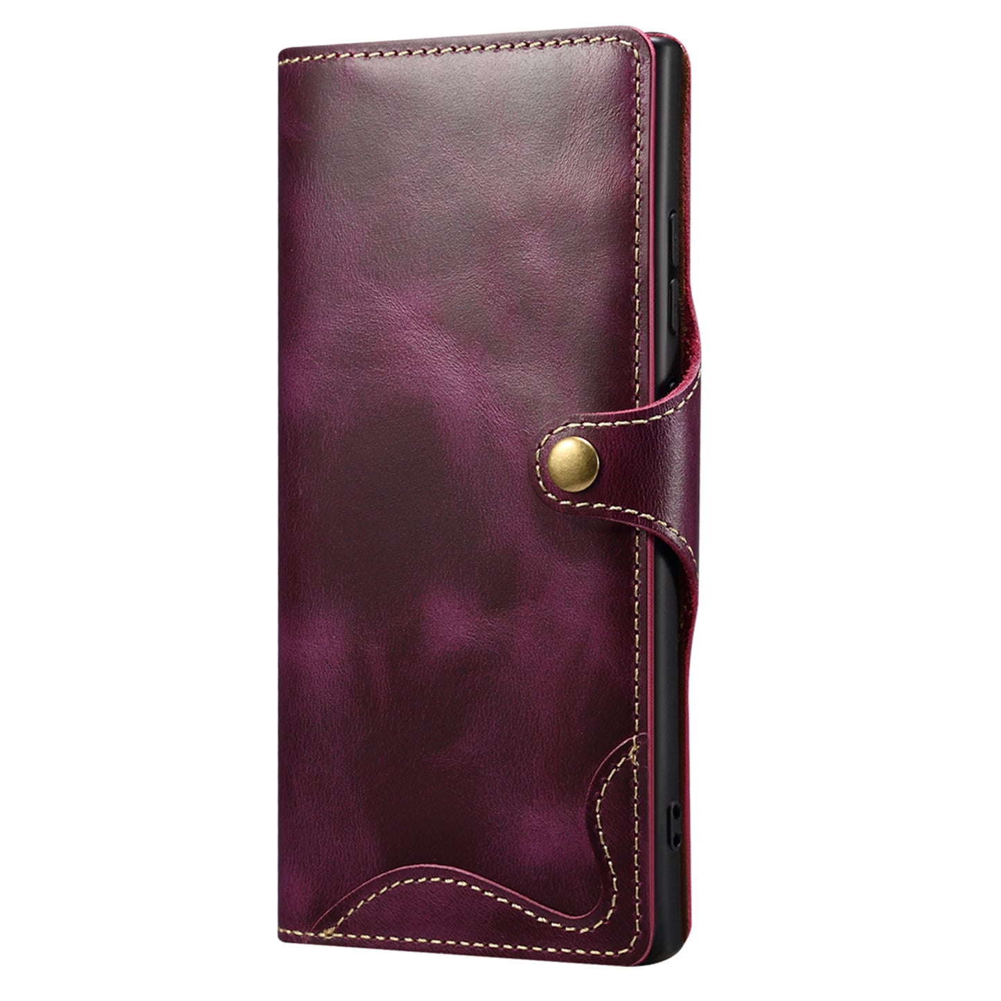 For Samsung Galaxy S24 Ultra Cell Phone Case Buckled Retro Oil Wax Wallet Cover - Purple