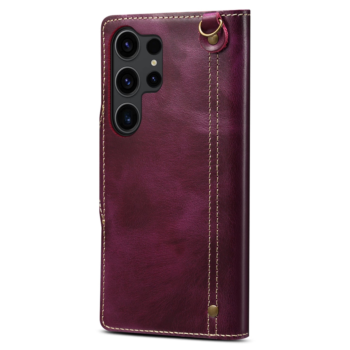 For Samsung Galaxy S24 Ultra Cell Phone Case Buckled Retro Oil Wax Wallet Cover - Purple