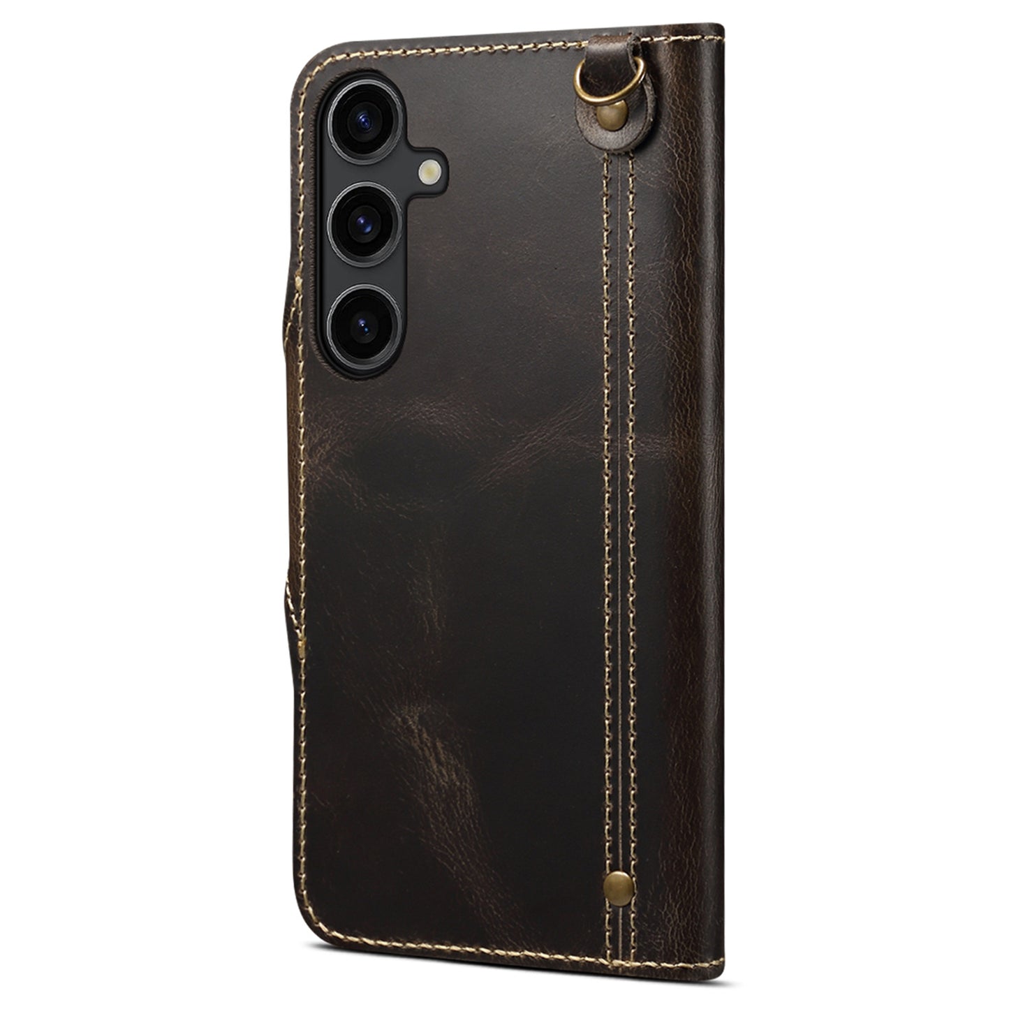 For Samsung Galaxy S24+ Magnetic Case Buckled Retro Oil Wax Phone Cover - Black