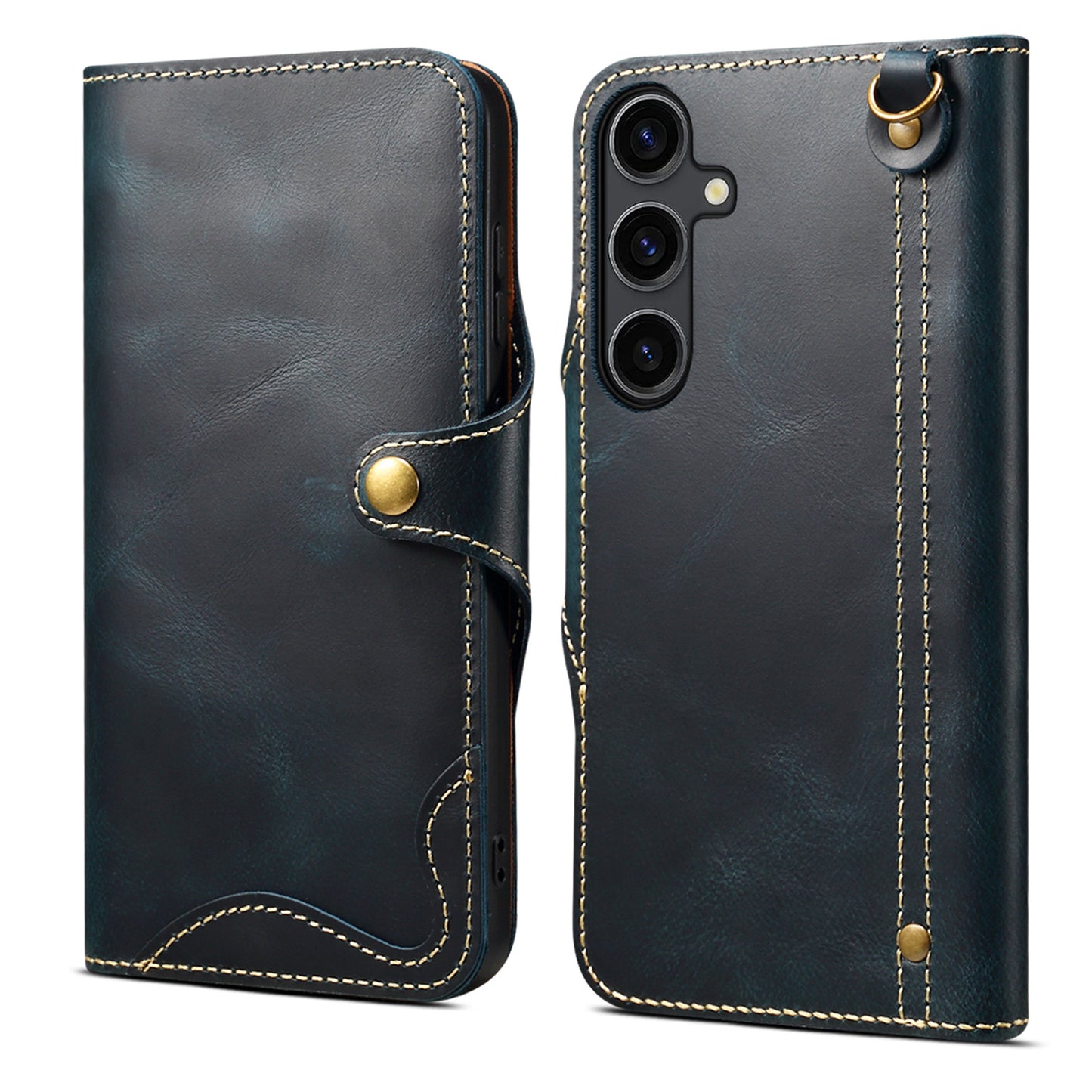 For Samsung Galaxy S24+ Magnetic Case Buckled Retro Oil Wax Phone Cover - Blue