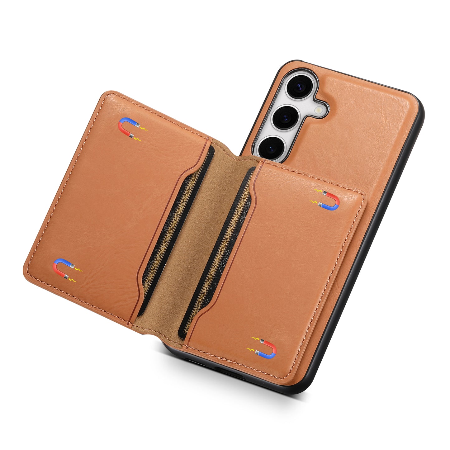 DENIOR For Samsung Galaxy S24+ Phone Case Magnetic Protection Cover Detachable Card Bag - Khaki