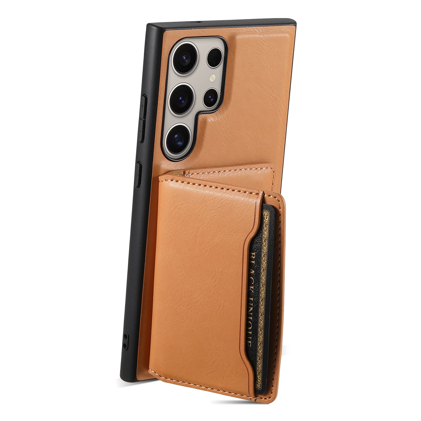 DENIOR For Samsung Galaxy S24 Ultra Phone Cover Magnetic Detachable Wallet Case Kickstand - Khaki