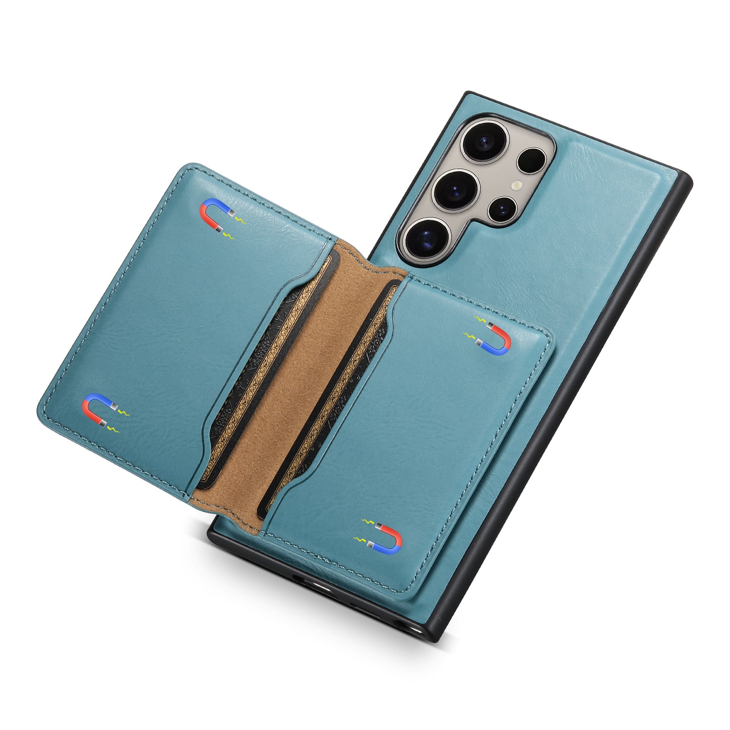 DENIOR For Samsung Galaxy S24 Ultra Phone Cover Magnetic Detachable Wallet Case Kickstand - Blue