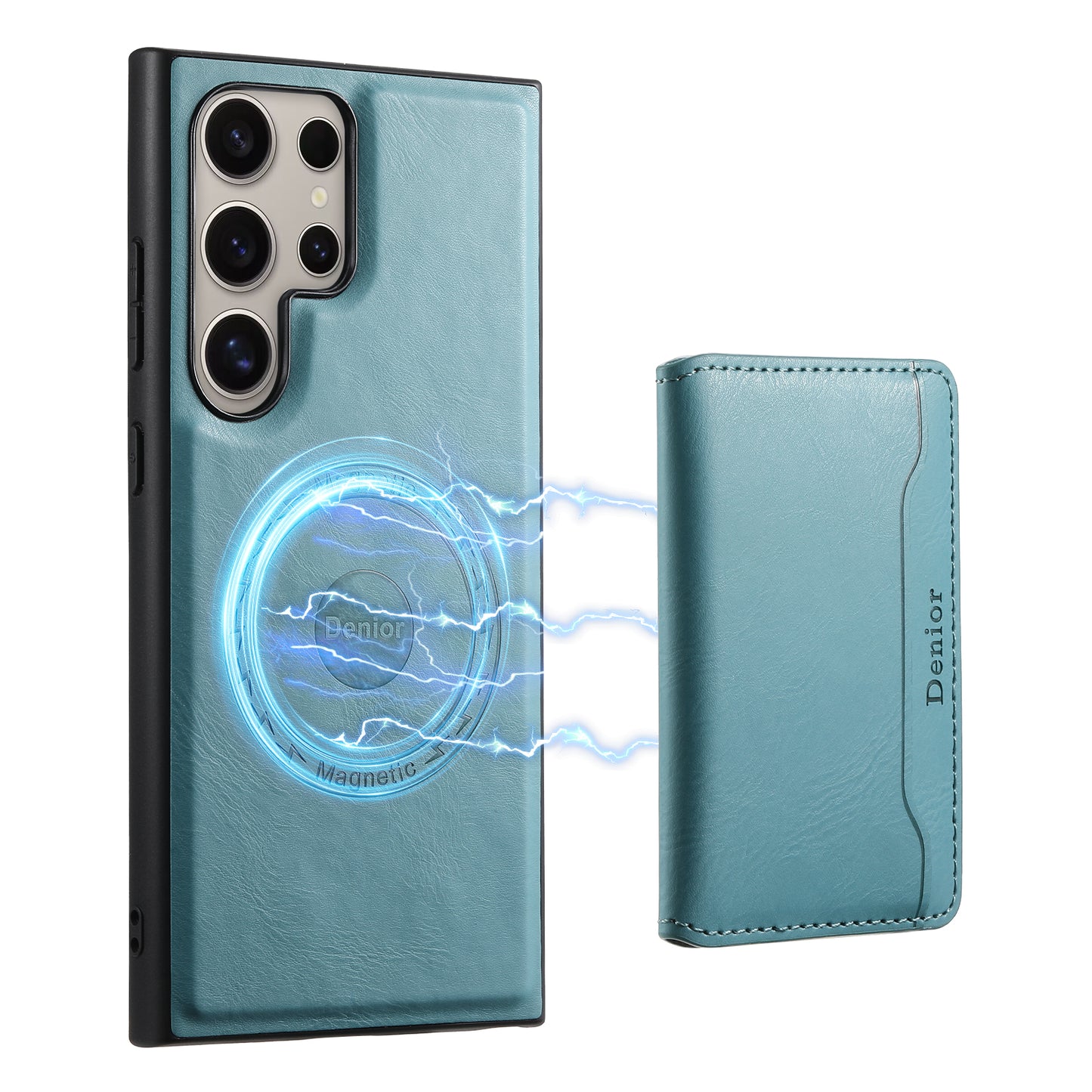 DENIOR For Samsung Galaxy S24 Ultra Phone Cover Magnetic Detachable Wallet Case Kickstand - Blue