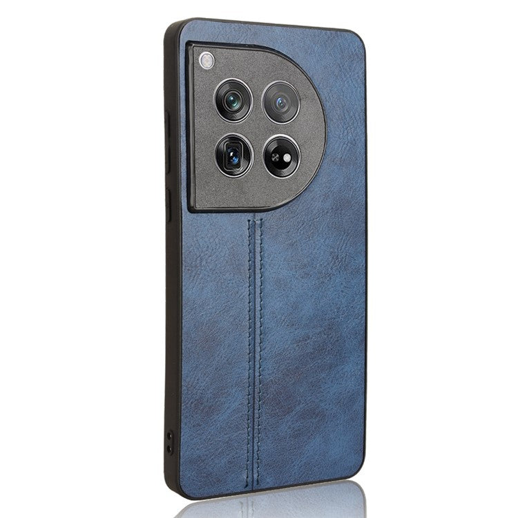 For OnePlus 12 5G Phone Cover Cowhide Texture Stitching Line Anti-fall Back Case - Blue