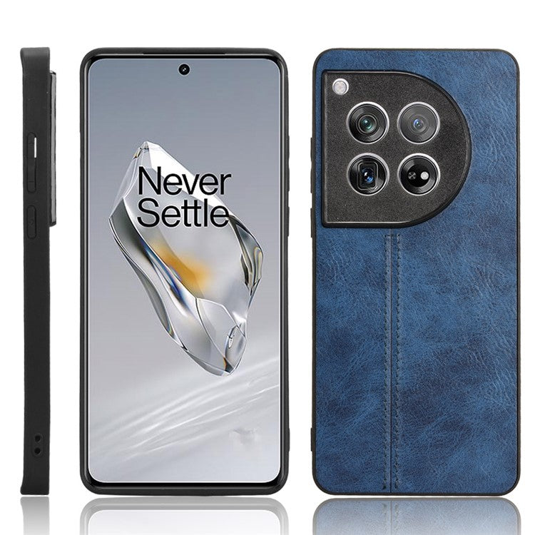 For OnePlus 12 5G Phone Cover Cowhide Texture Stitching Line Anti-fall Back Case - Blue