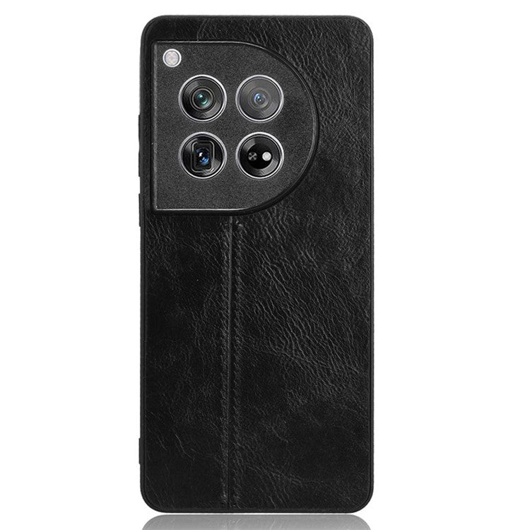 For OnePlus 12 5G Phone Cover Cowhide Texture Stitching Line Anti-fall Back Case - Black