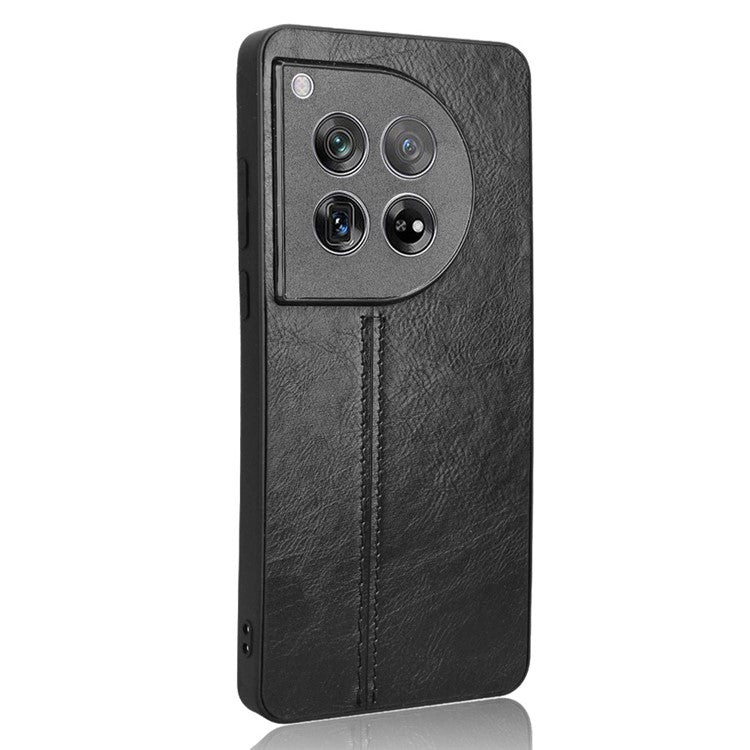 For OnePlus 12 5G Phone Cover Cowhide Texture Stitching Line Anti-fall Back Case - Black