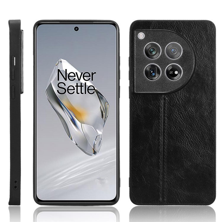 For OnePlus 12 5G Phone Cover Cowhide Texture Stitching Line Anti-fall Back Case - Black