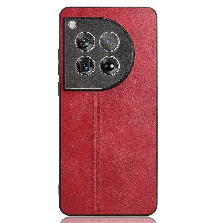 For OnePlus 12 5G Phone Cover Cowhide Texture Stitching Line Anti-fall Back Case - Red