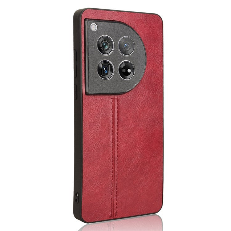For OnePlus 12 5G Phone Cover Cowhide Texture Stitching Line Anti-fall Back Case - Red