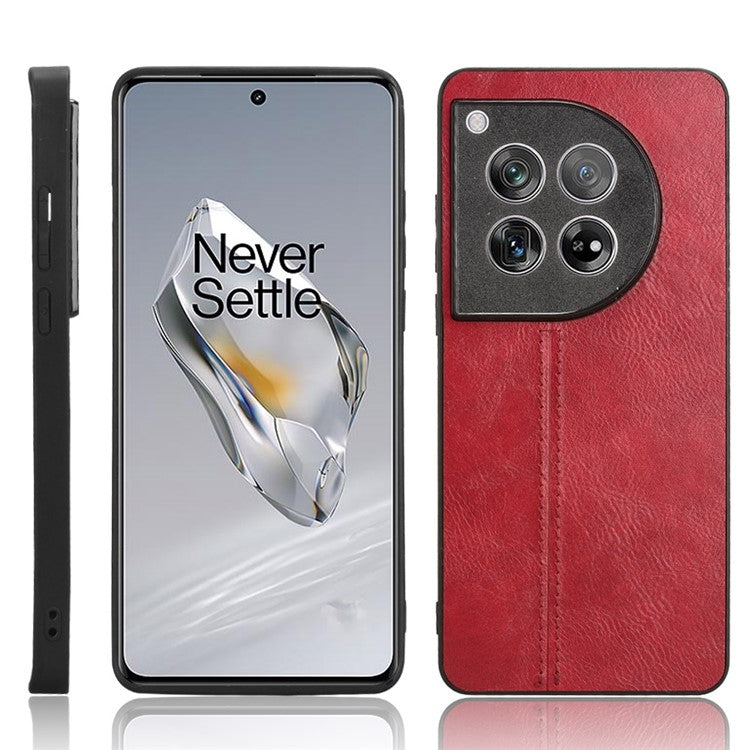For OnePlus 12 5G Phone Cover Cowhide Texture Stitching Line Anti-fall Back Case - Red