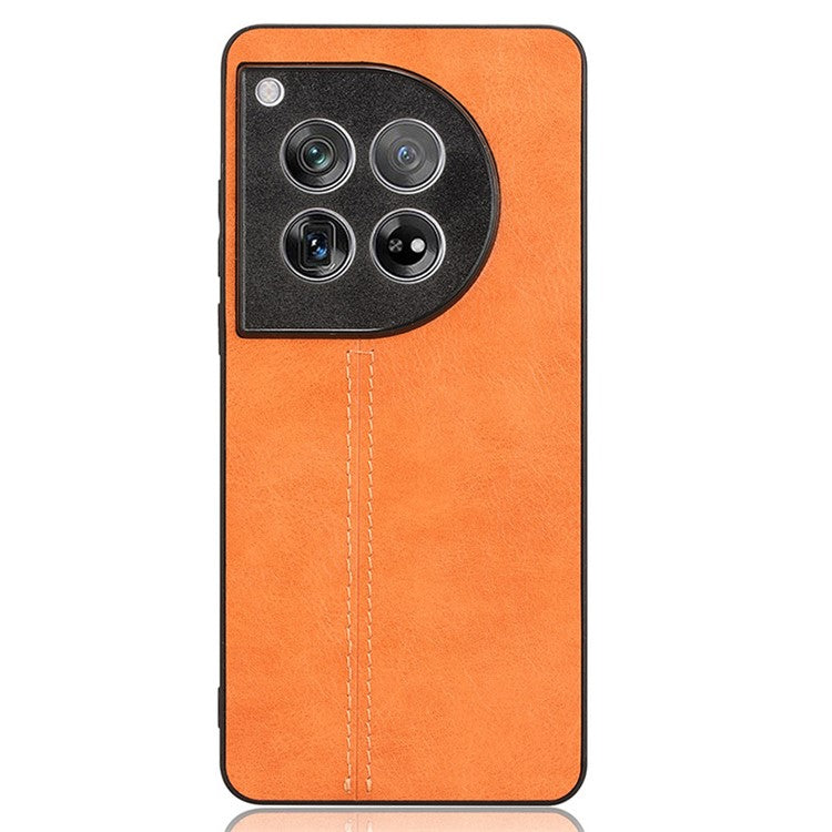 For OnePlus 12 5G Phone Cover Cowhide Texture Stitching Line Anti-fall Back Case - Orange