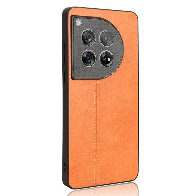For OnePlus 12 5G Phone Cover Cowhide Texture Stitching Line Anti-fall Back Case - Orange