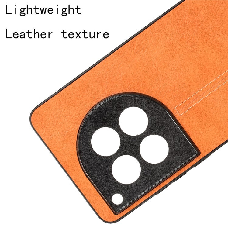 For OnePlus 12 5G Phone Cover Cowhide Texture Stitching Line Anti-fall Back Case - Orange