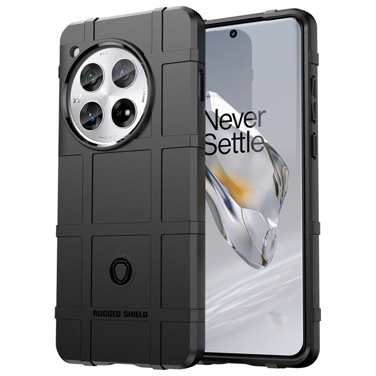 For OnePlus 12 5G Case Anti-Scratch Square Grid TPU Shell Phone Cover - Black