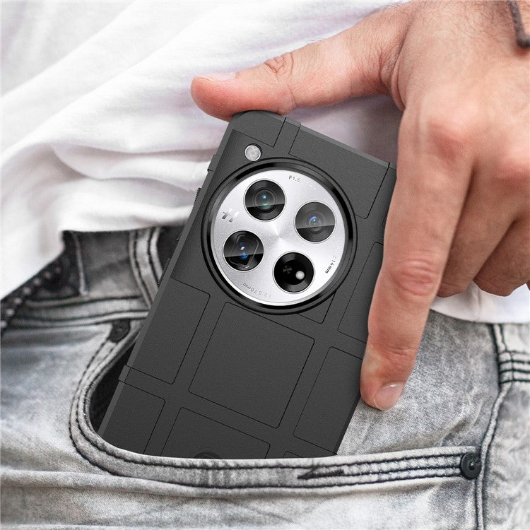 For OnePlus 12 5G Case Anti-Scratch Square Grid TPU Shell Phone Cover - Black