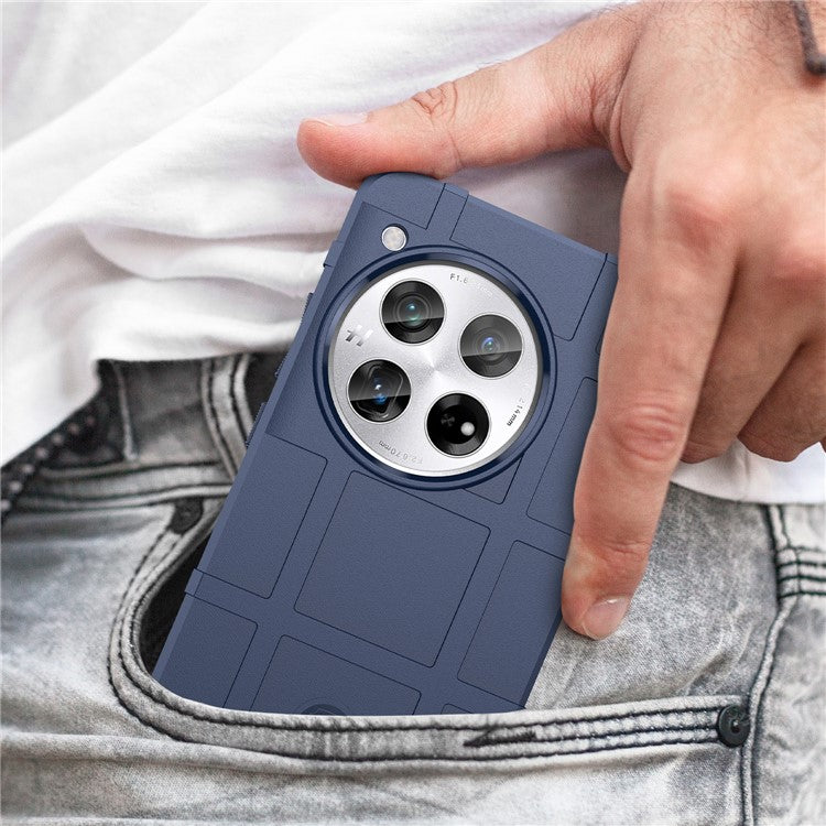 For OnePlus 12 5G Case Anti-Scratch Square Grid TPU Shell Phone Cover - Blue