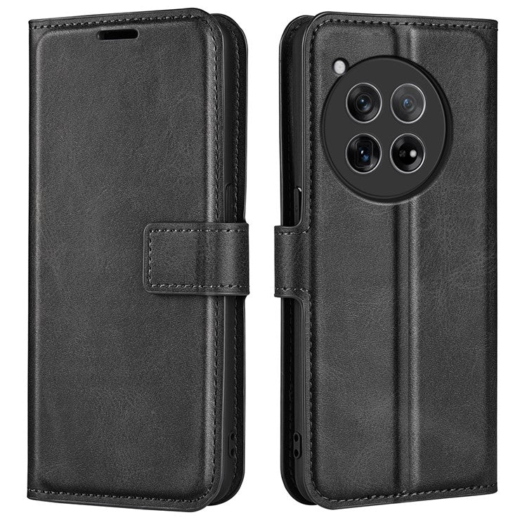 For OnePlus 12 5G PU Leather Folio Cover Magnetic Buckle Flip Phone Case Wallet - Black