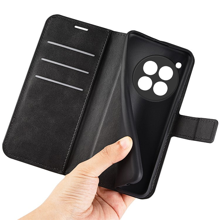 For OnePlus 12 5G PU Leather Folio Cover Magnetic Buckle Flip Phone Case Wallet - Black