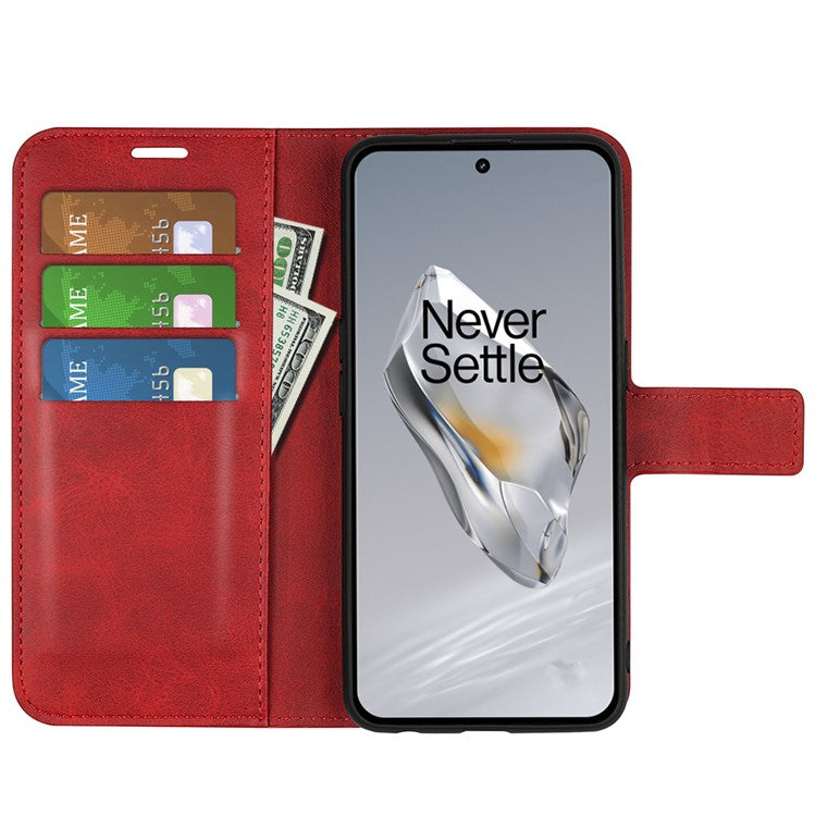 For OnePlus 12 5G PU Leather Folio Cover Magnetic Buckle Flip Phone Case Wallet - Red