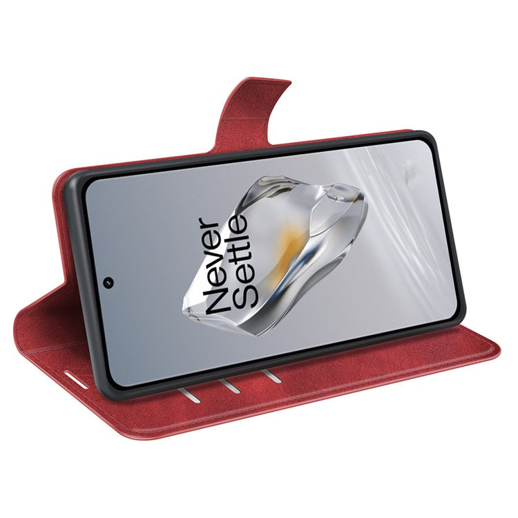 For OnePlus 12 5G PU Leather Folio Cover Magnetic Buckle Flip Phone Case Wallet - Red