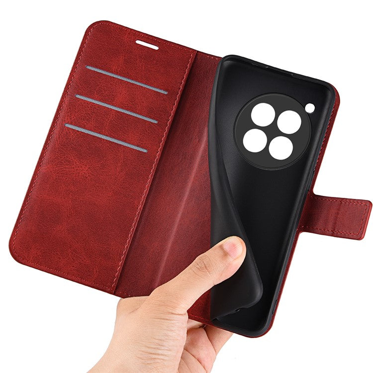 For OnePlus 12 5G PU Leather Folio Cover Magnetic Buckle Flip Phone Case Wallet - Red