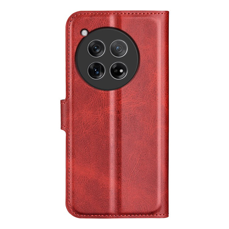 For OnePlus 12 5G PU Leather Folio Cover Magnetic Buckle Flip Phone Case Wallet - Red