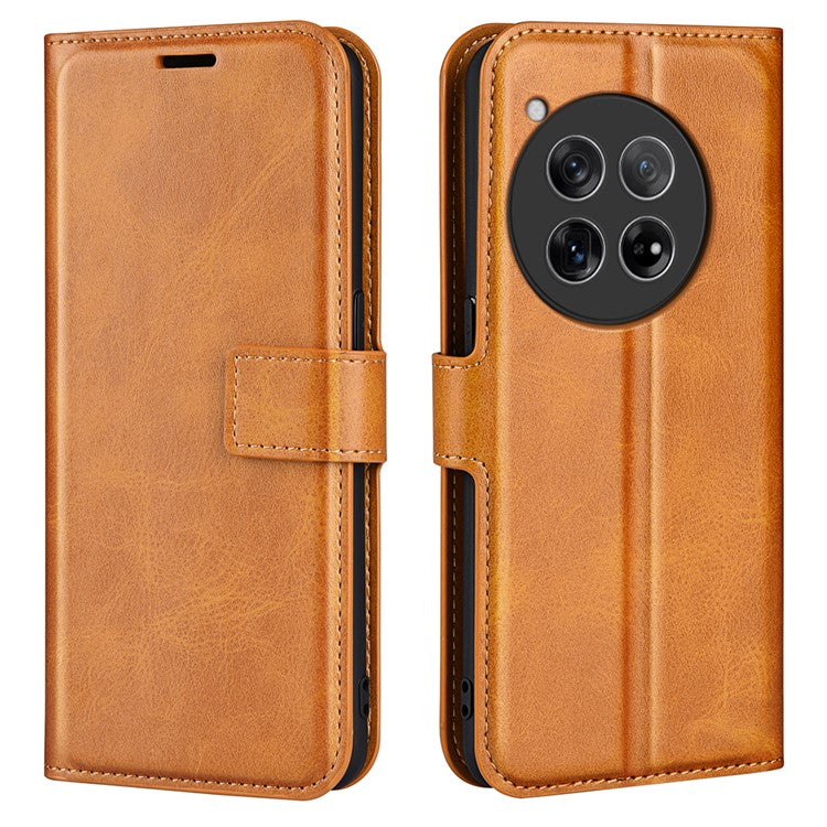 For OnePlus 12 5G PU Leather Folio Cover Magnetic Buckle Flip Phone Case Wallet - Yellow