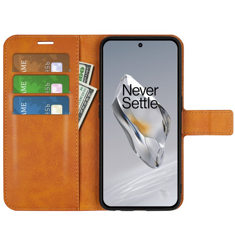 For OnePlus 12 5G PU Leather Folio Cover Magnetic Buckle Flip Phone Case Wallet - Yellow