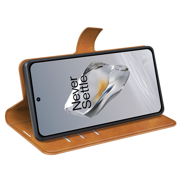 For OnePlus 12 5G PU Leather Folio Cover Magnetic Buckle Flip Phone Case Wallet - Yellow