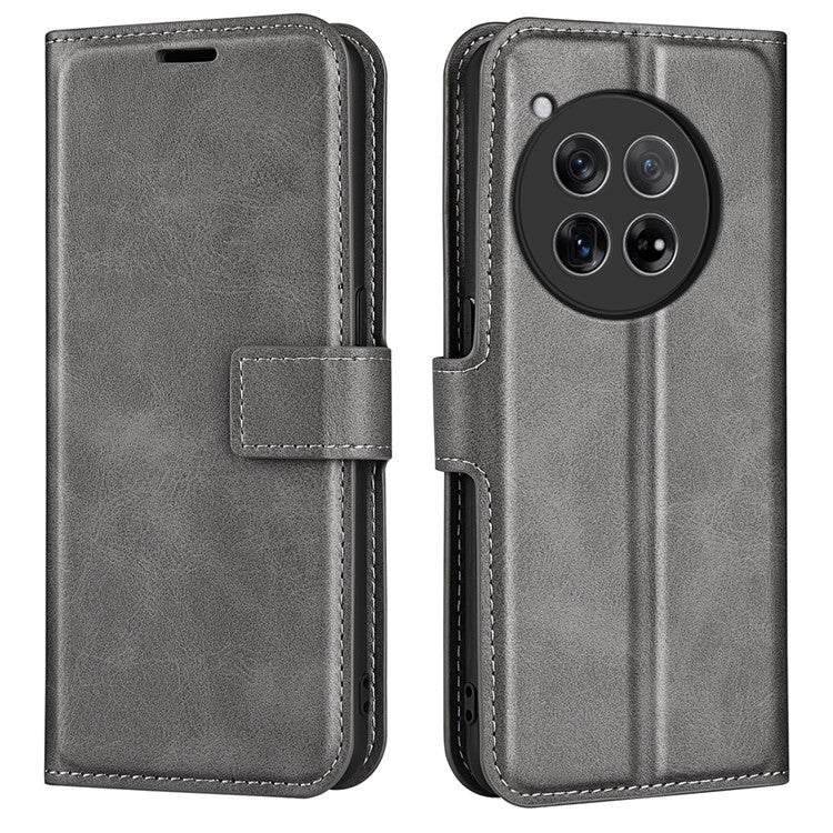 For OnePlus 12 5G PU Leather Folio Cover Magnetic Buckle Flip Phone Case Wallet - Grey