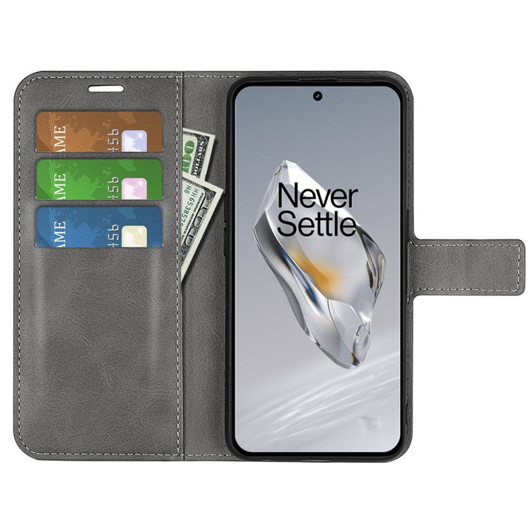 For OnePlus 12 5G PU Leather Folio Cover Magnetic Buckle Flip Phone Case Wallet - Grey