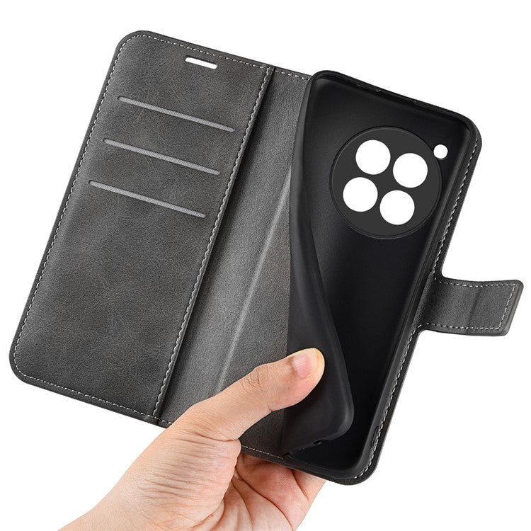 For OnePlus 12 5G PU Leather Folio Cover Magnetic Buckle Flip Phone Case Wallet - Grey
