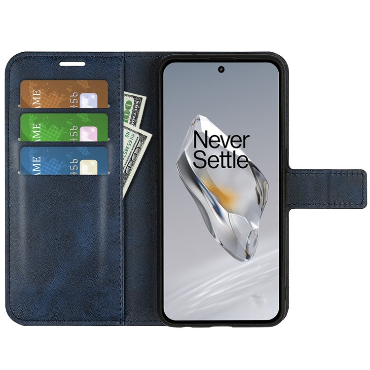 For OnePlus 12 5G PU Leather Folio Cover Magnetic Buckle Flip Phone Case Wallet - Blue